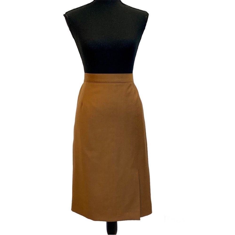 VINTAGE Mister Leonard camel Brown pure virgin wool pencil skirt Sz 10/12
